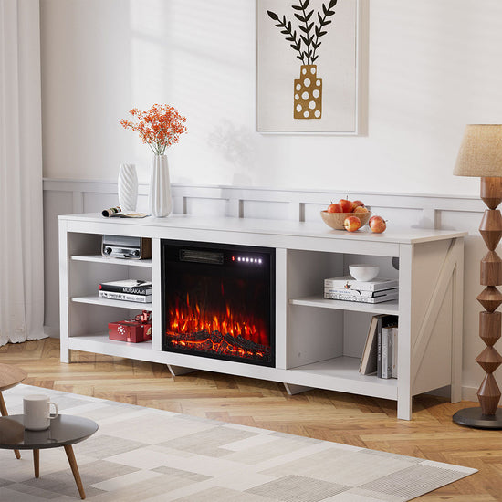 Large Electric Fireplace TV Stand with 23Inch Fireplace | 12 Flame Colours, Remote Control