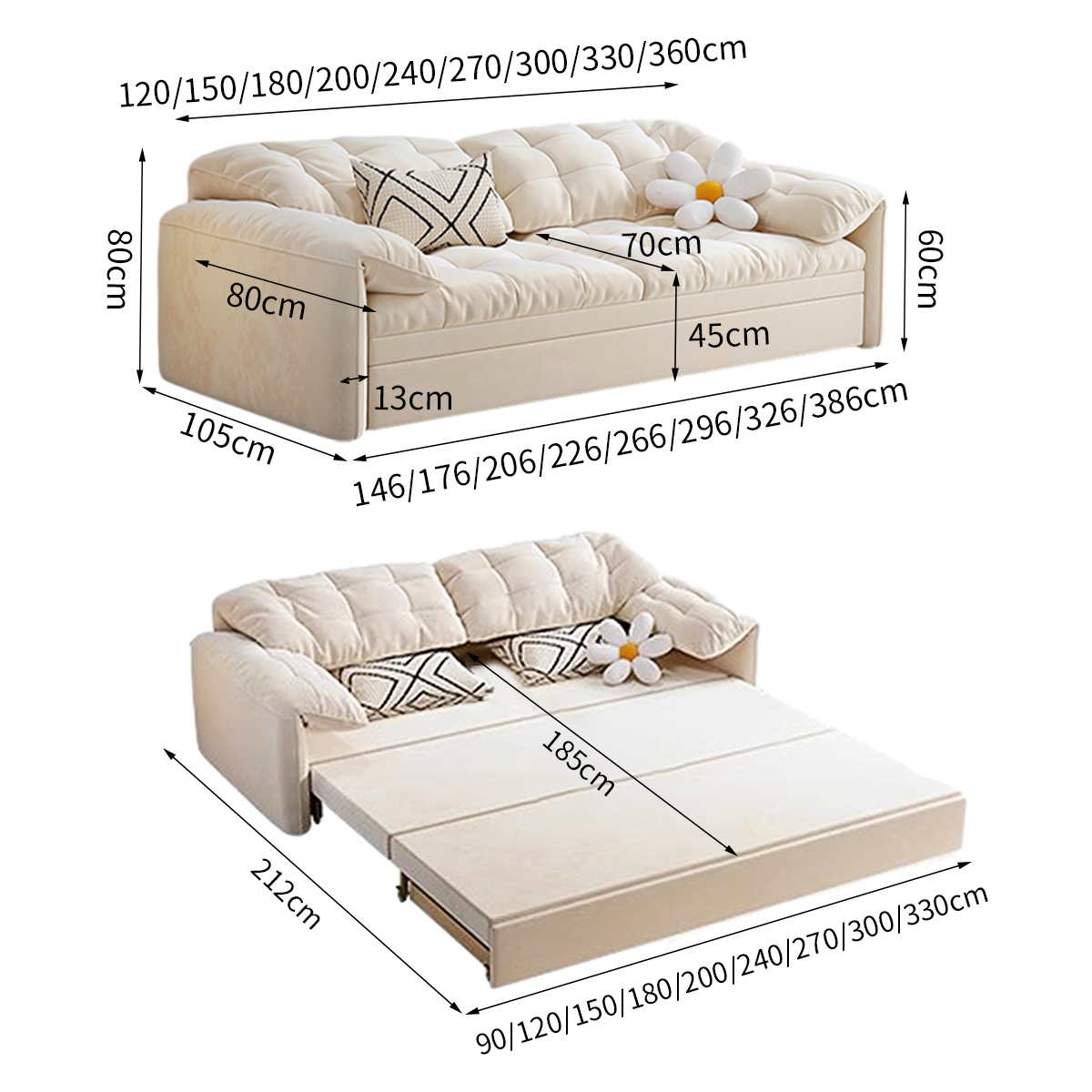 Cloud Elephant Ears Folding Corner Sofa Bed with Storage
