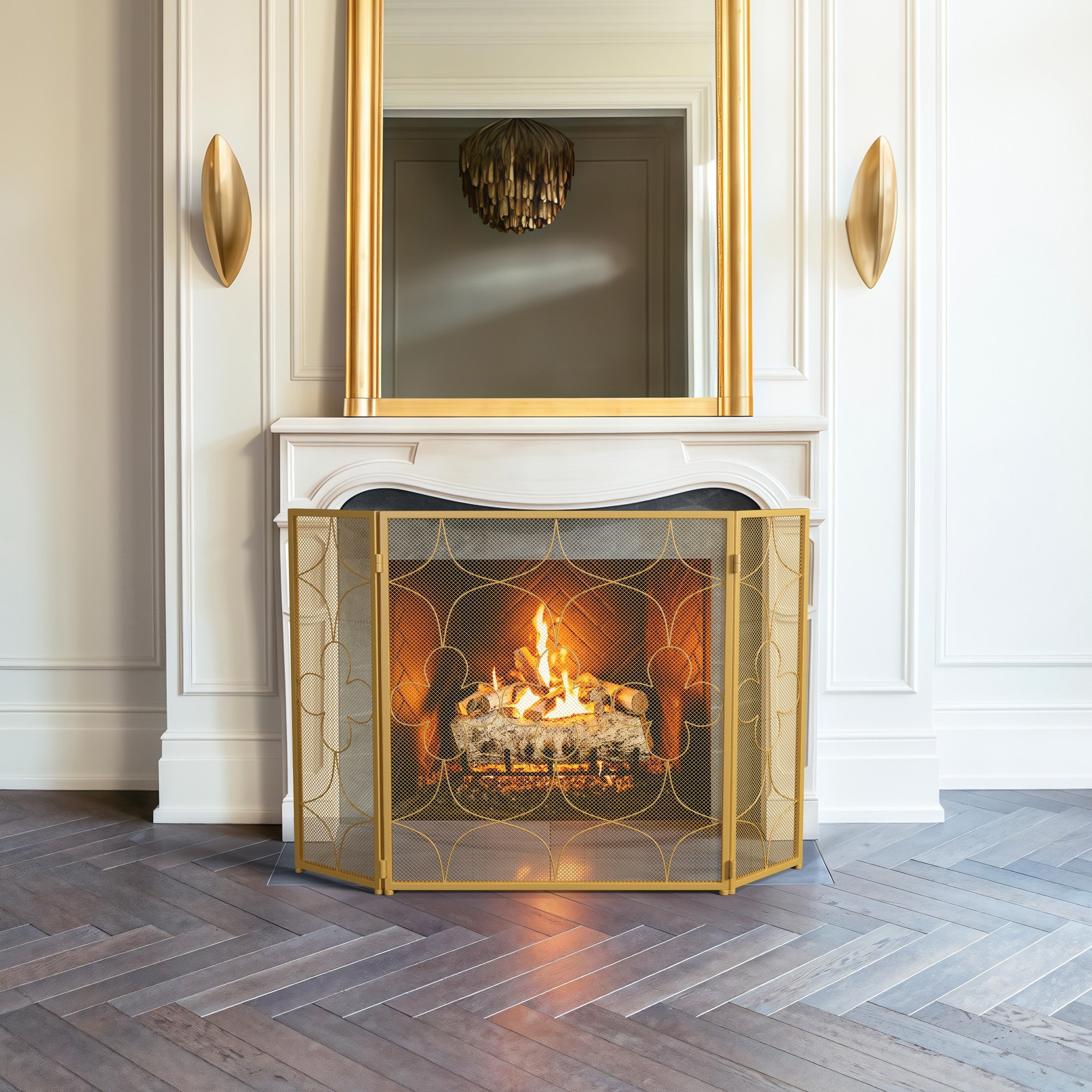 Smallbee Iron Fireplace Screen Gold Powder Coated – 122x2.3x77.5cm