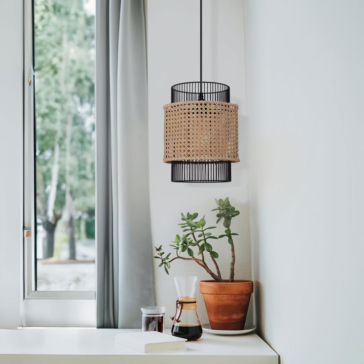 ‍Lightsin Elegant Black Frame with Handwoven Rattan Pendant Light (100% off) Lightsin UK 1 Unit 