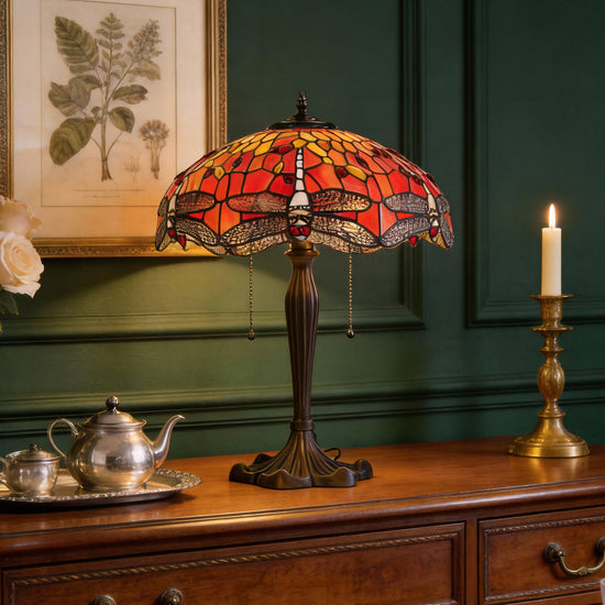 Tiffany Table Lamp | Handcrafted Stained Glass Dragonfly Series