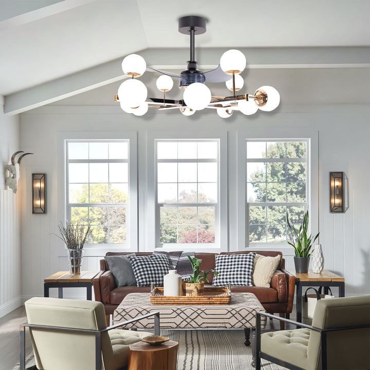 Lightsin Modern Sphere 3-Blade Ceiling Fan with Light Black & Gold Finish Lightsin UK 