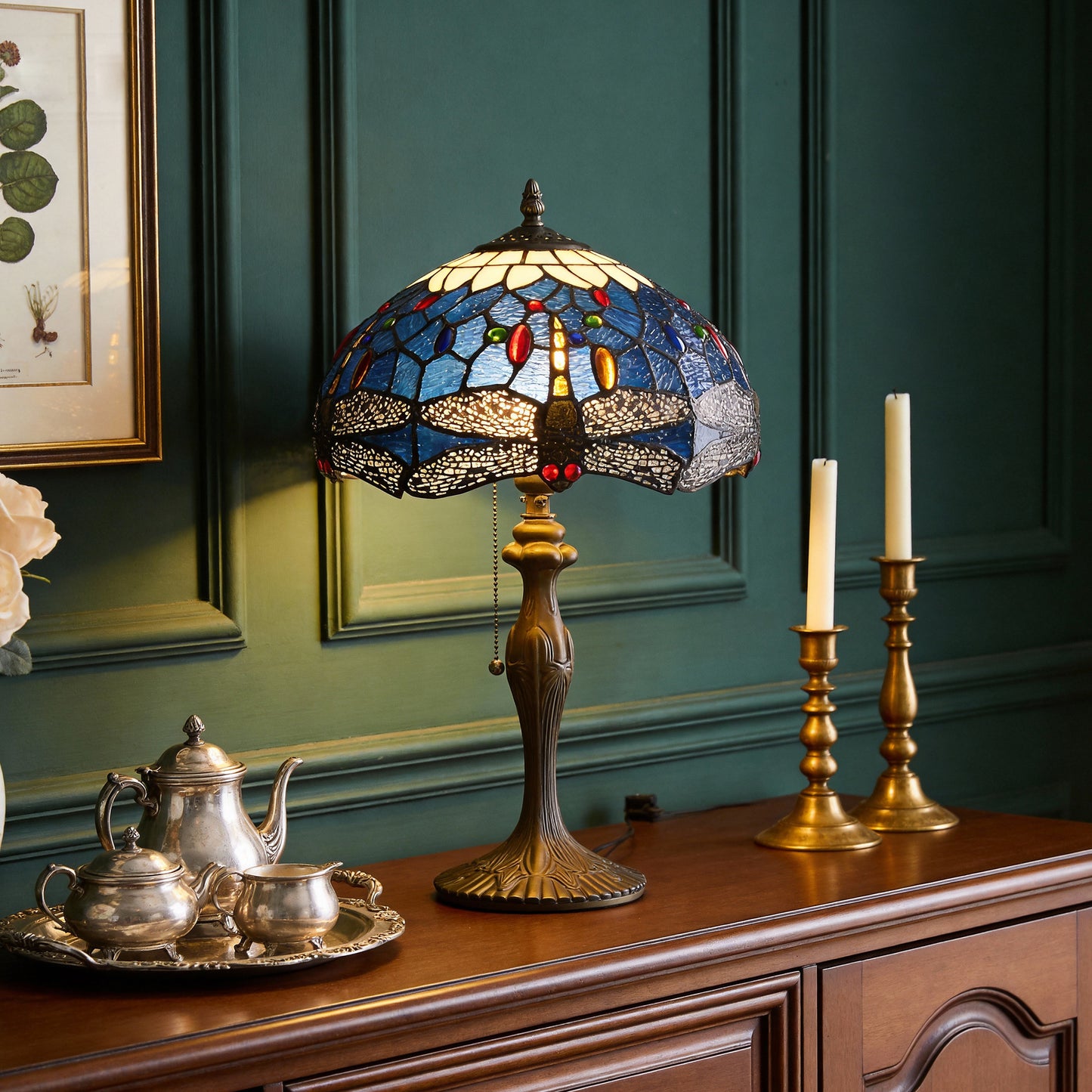 Tiffany Table Lamp | Handcrafted Stained Glass Dragonfly Series