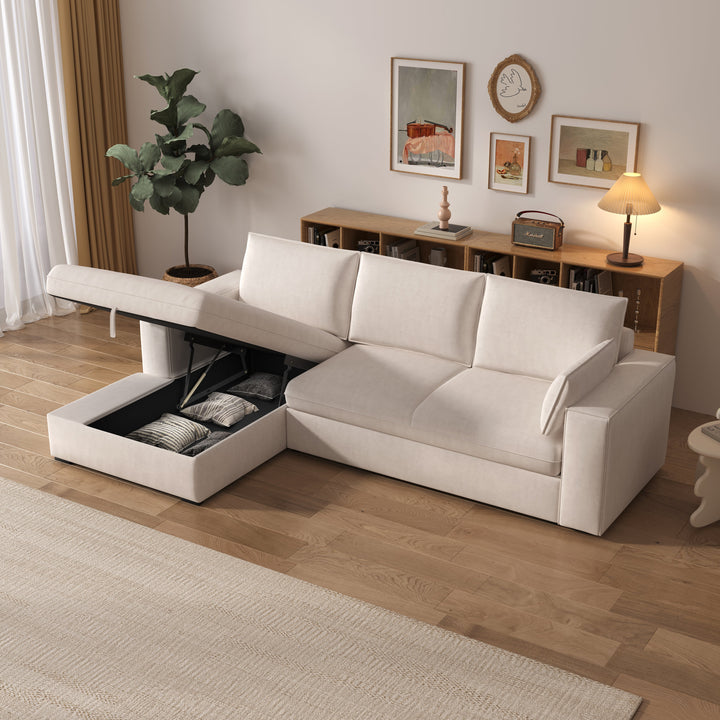 Cottonfy Creamy Tofu Block Pullout Sofa Bed with Storage