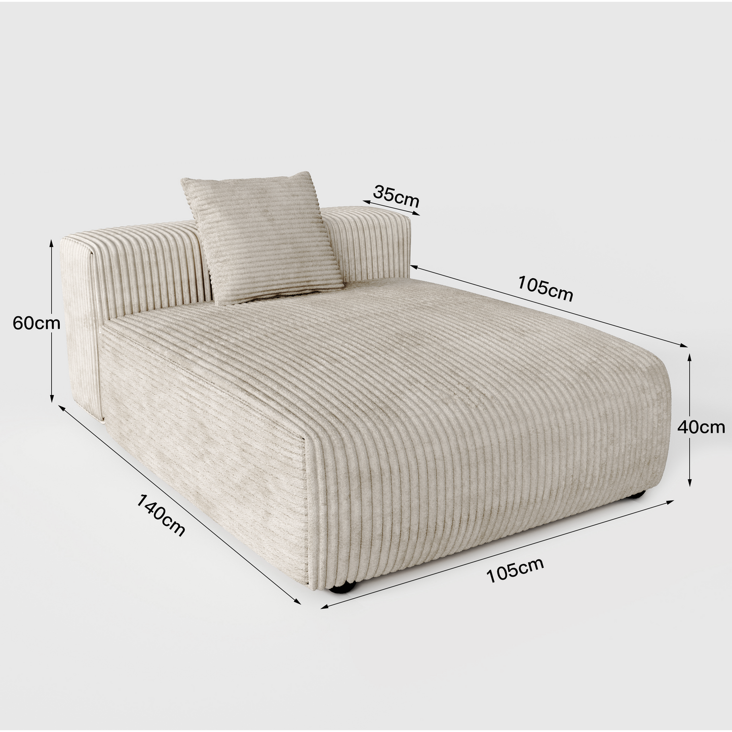 Corduroy Modular Wide Seat Chaise Sofa Block