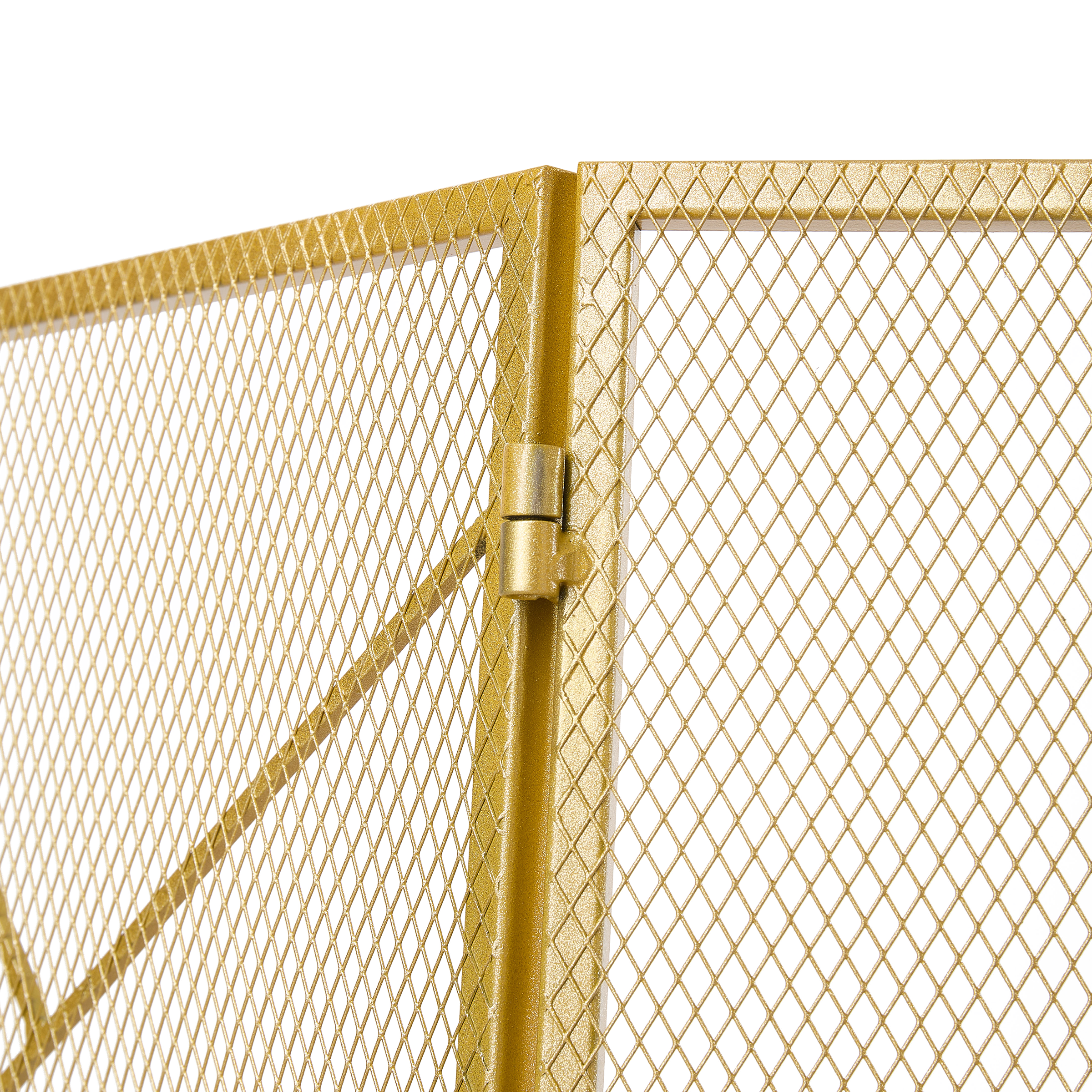 Smallbee Triple-Fold Iron Fireplace Screen Gold Frame – 132x1x80cm