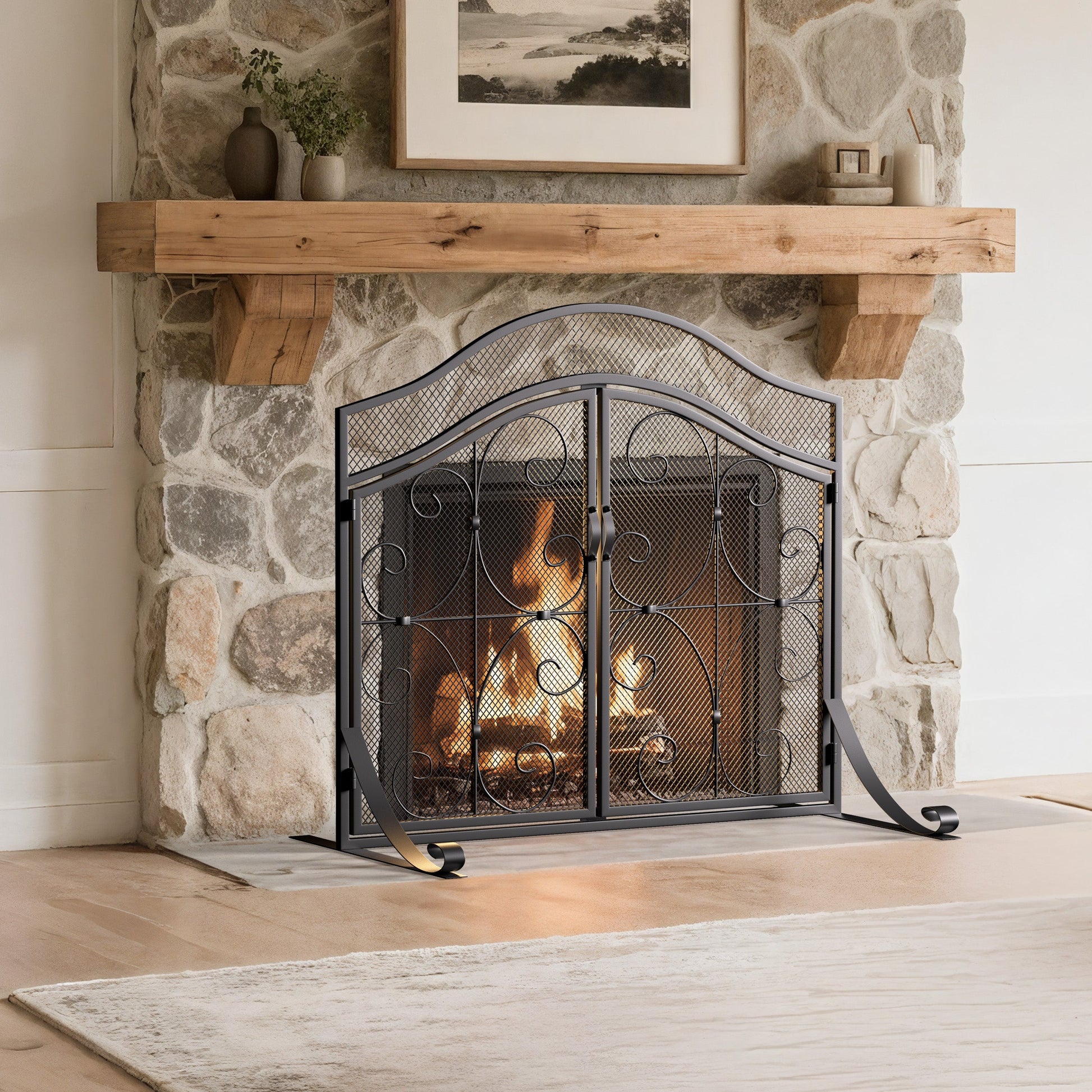 Smallbee Iron Fireplace Screen Black Powder Coated – 90x32x78.8cm