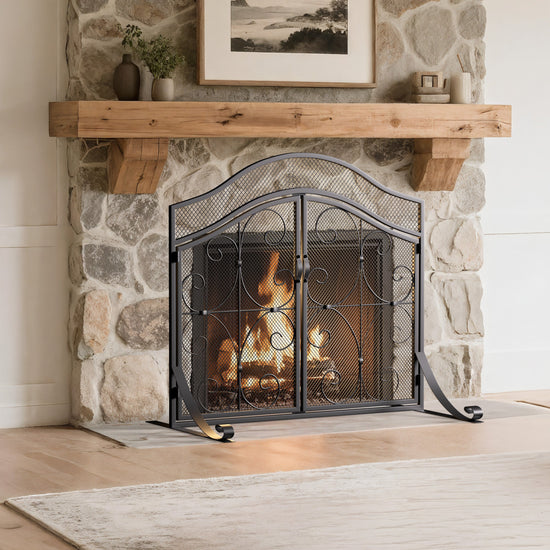 Smallbee Iron Fireplace Screen Black Powder Coated – 90x32x78.8cm