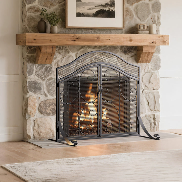 Smallbee Iron Fireplace Screen Black Powder Coated – 90x32x78.8cm