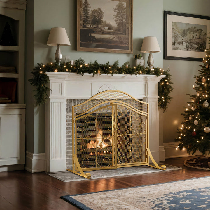 Smallbee Iron Fireplace Screen Gold Powder Coated – 90x32x78.8cm