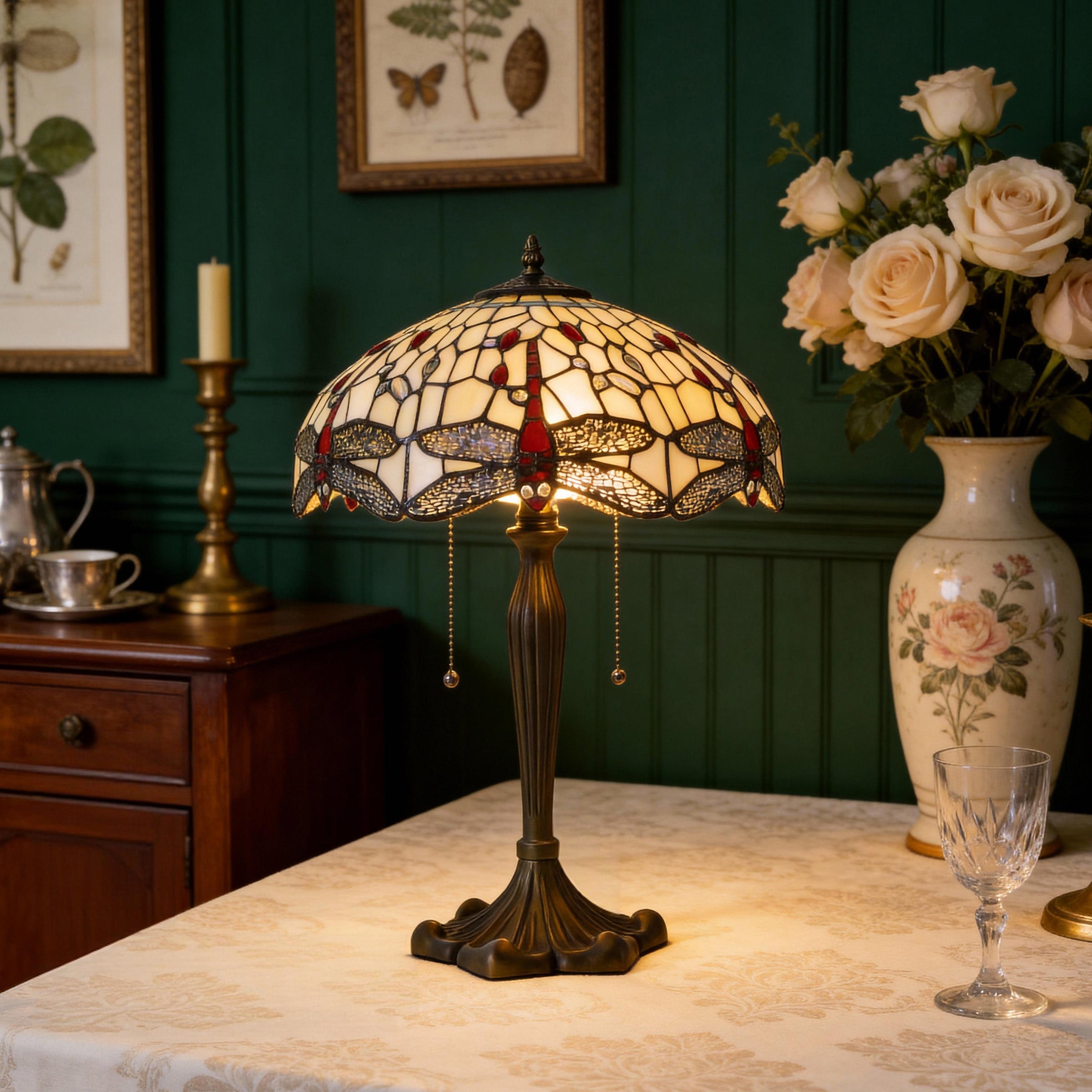 Tiffany Table Lamp | Handcrafted Stained Glass Dragonfly Series