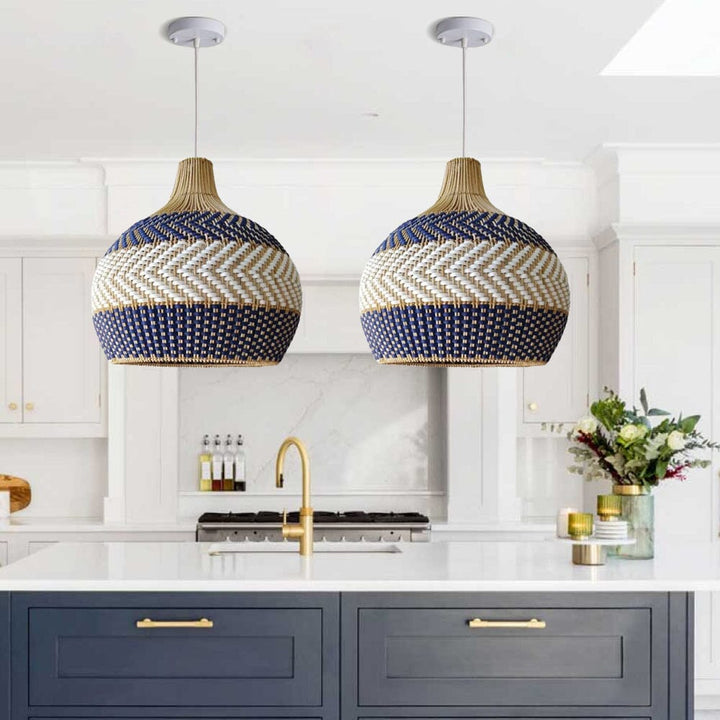 Lightsin Handwoven Blue and White Rattan Pendant Light Lightsin UK 