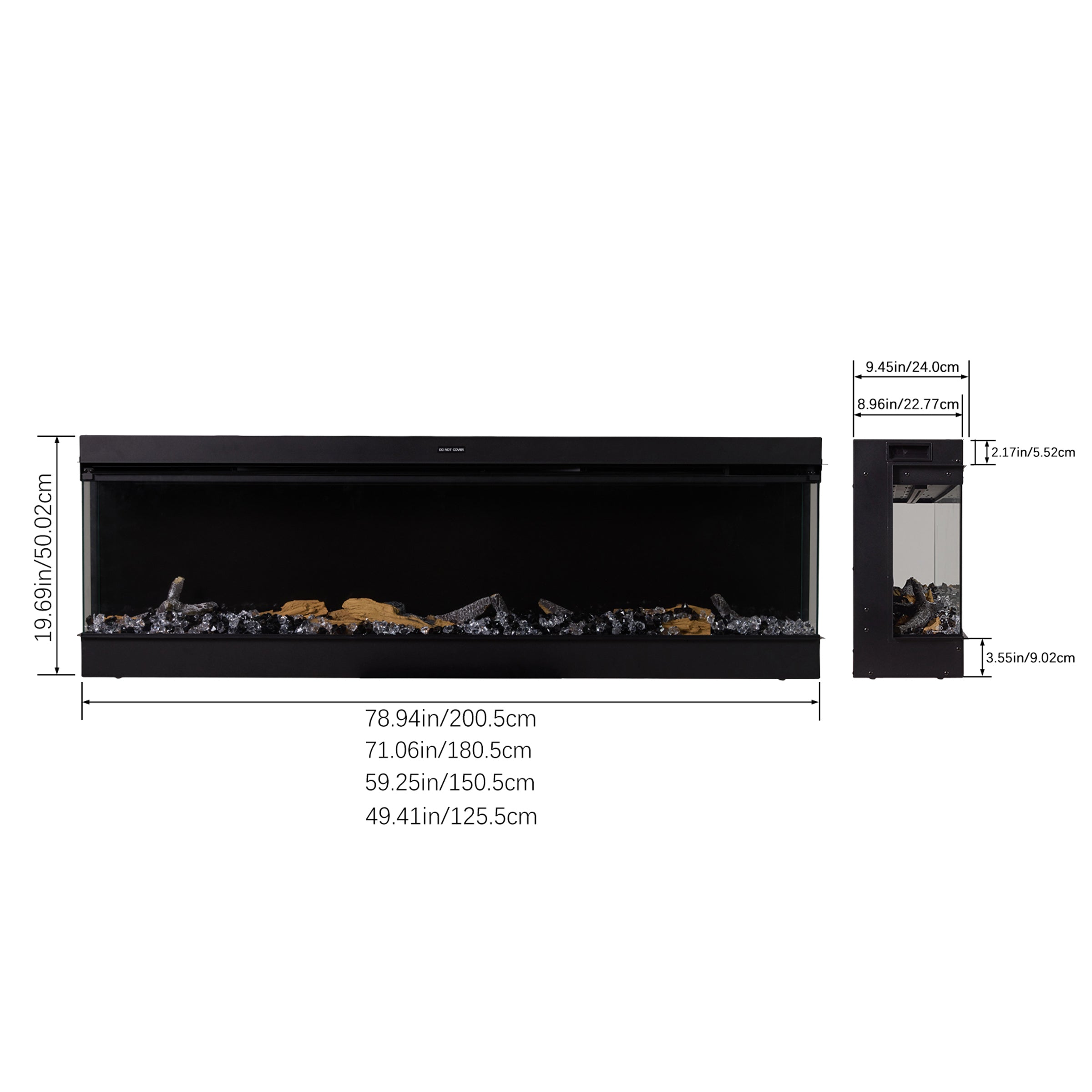 Smallbee 50/60/70/80inch 3-sided Electric Fireplace with Adjustable Color, Temperature and Timing, Controlled by APP