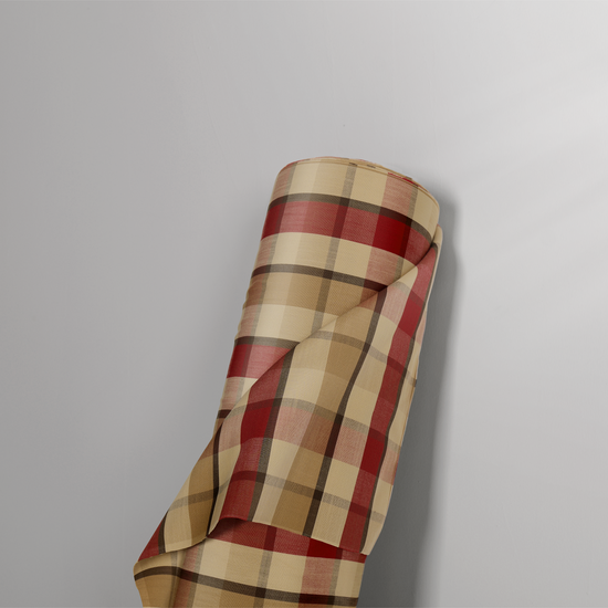 Mid-weight Windowpane Check Fabric Cotton, Deep Claret Red, AR460056