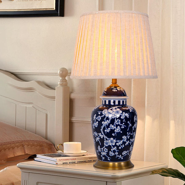 Lightsin Vintage Floral Ceramic Table Lamp with Brass Base and Fabric Shade Lightsin UK 