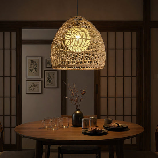 40cm rattan pendant light with yellow inner sphere for compact rooms