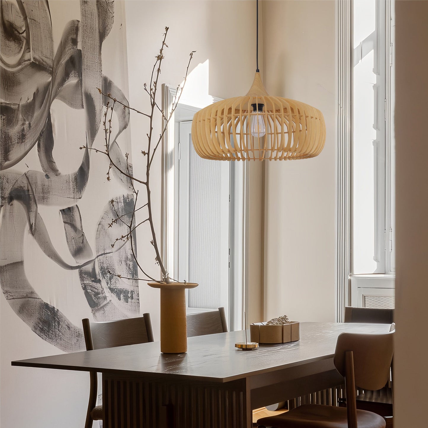 Lightsin Handcrafted Wood Pendant Light for Kitchen Island and Modern Interiors Lightsin UK D55cm 