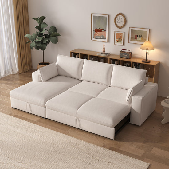 Cottonfy Creamy Tofu Block Pullout Sofa Bed with Storage