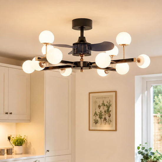 Modern Black & Gold Sphere Finish 3-Blade Ceiling Fan Light with Remote