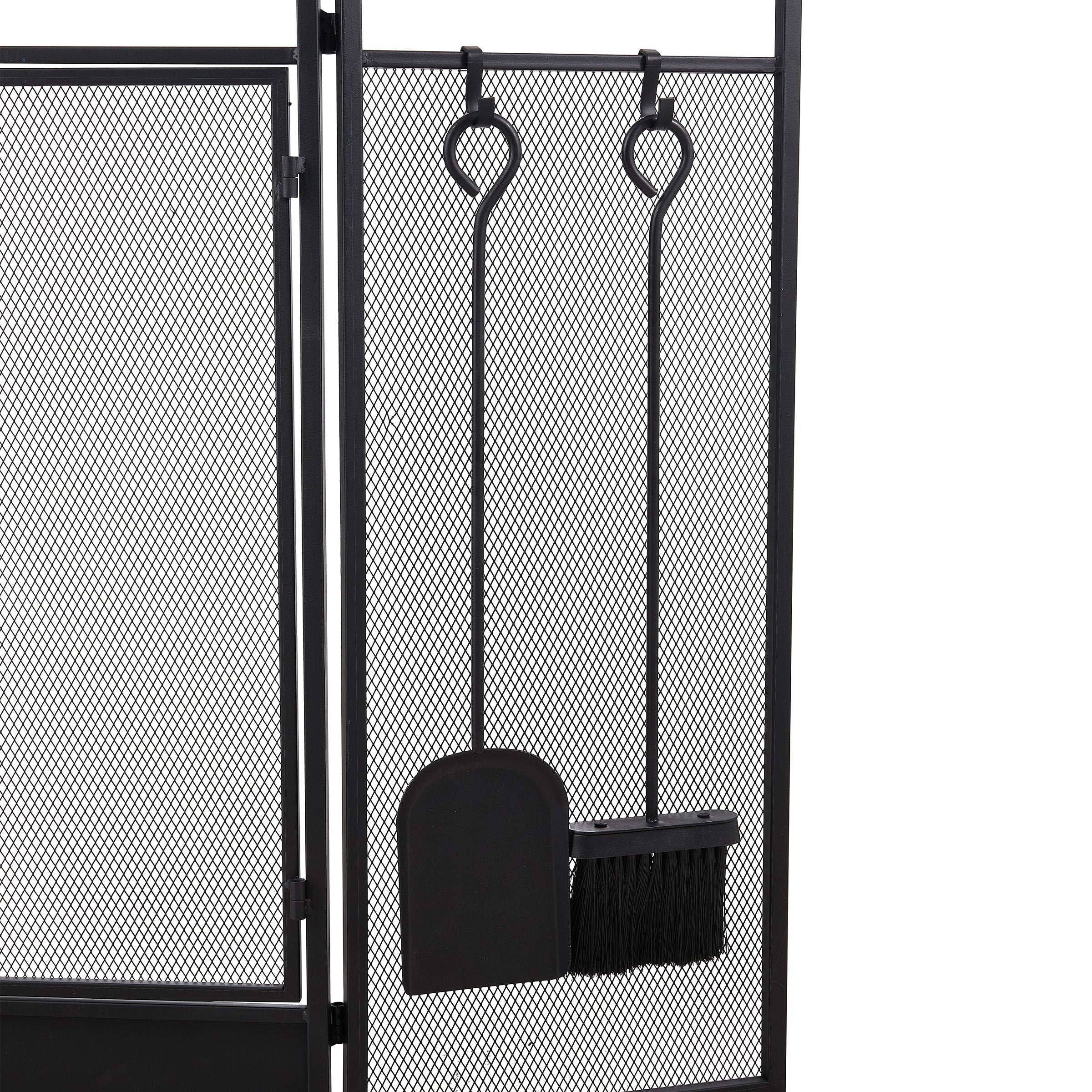 Smallbee Iron Fireplace Screen with 4-Piece Tool Set Black Powder Coated – 122x1.3x80cm