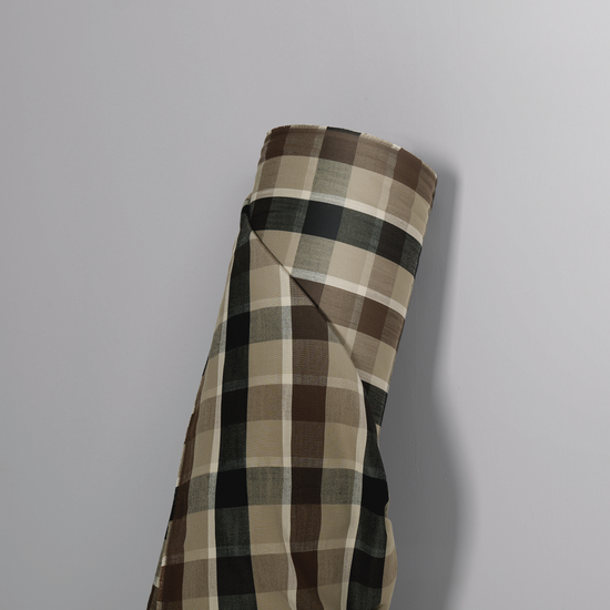 Mid-weight Windowpane Check Fabric Cotton, Mocha Brown, AR460046