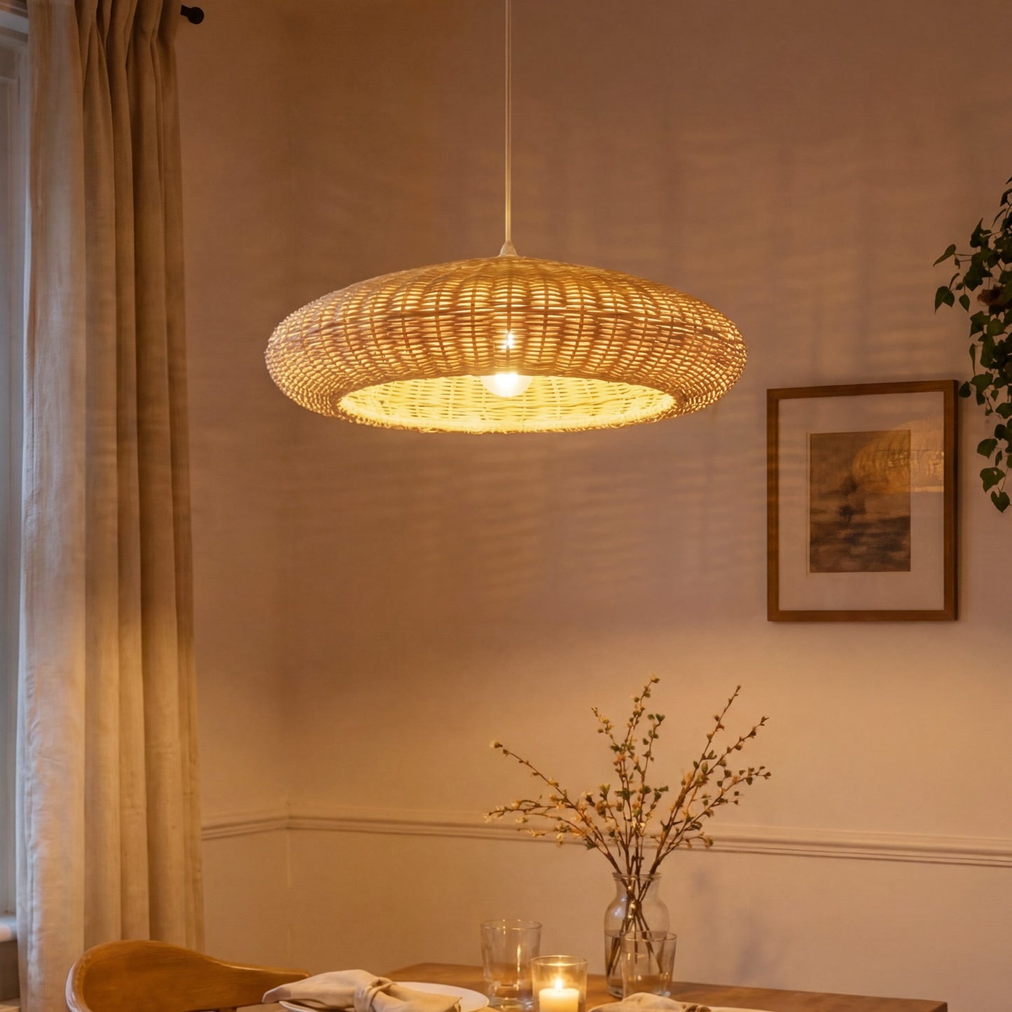 Japanese Shell-Inspired Rattan Pendant Light Natural Serenity