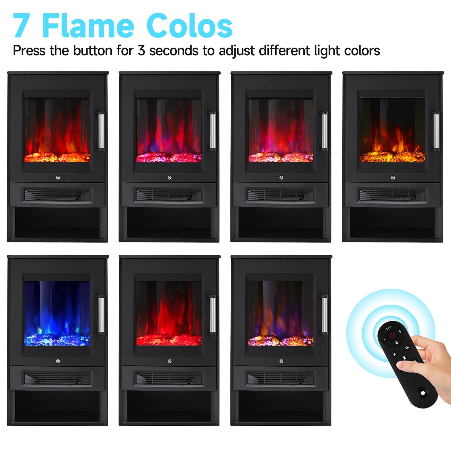 Smallbee 3-Sided Freestanding Electric Fireplace with Remote Control – Black, 900/1800W, Adjustable LED Flame & Temperature