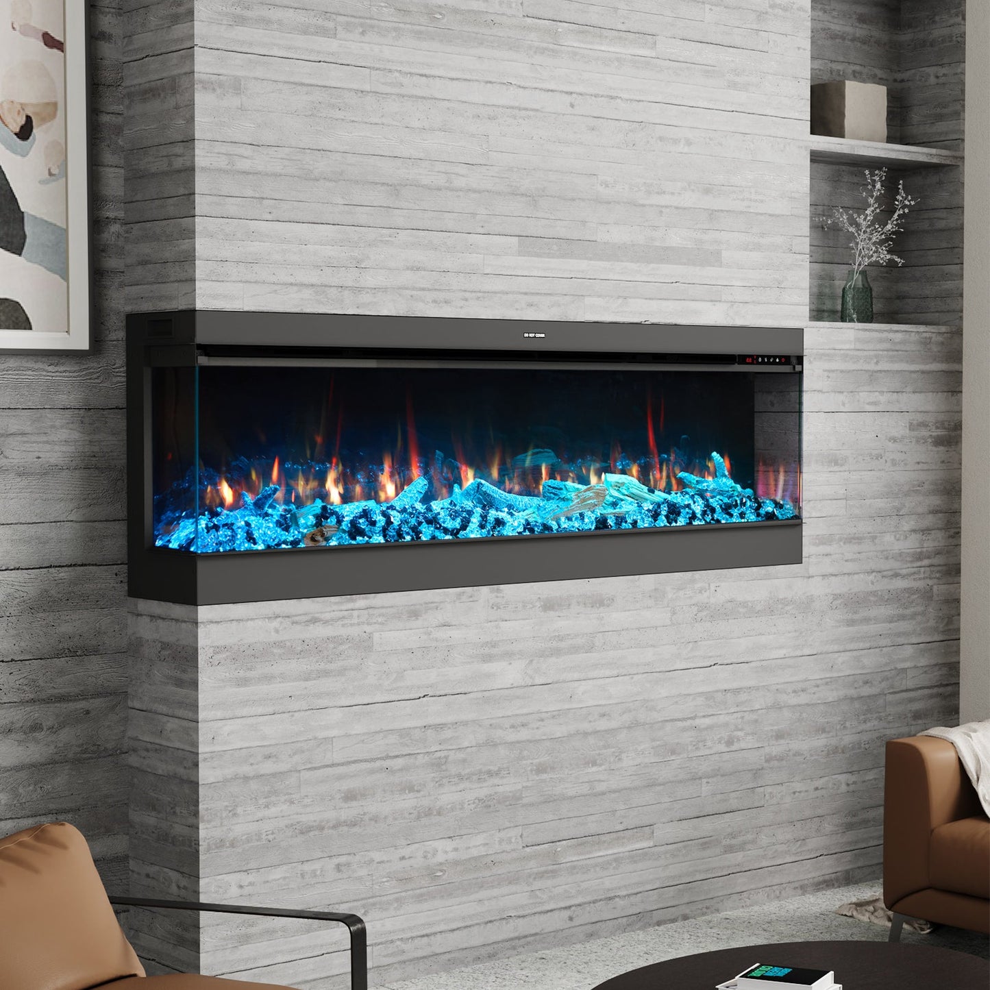 Smallbee 50/60/70/80inch 3-sided Electric Fireplace with Adjustable Color, Temperature and Timing, Controlled by APP