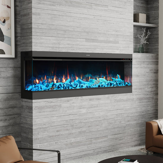 Smallbee 50/60/70/80inch 3-sided Electric Fireplace with Adjustable Color, Temperature and Timing, Controlled by APP