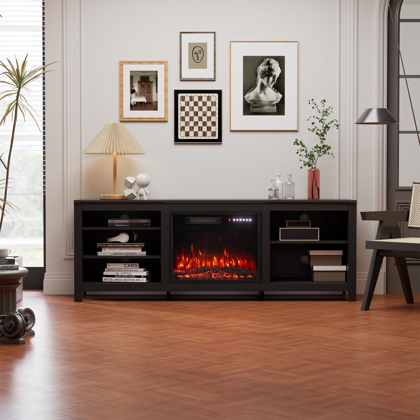 Large Electric Fireplace TV Stand with 23Inch Fireplace | 12 Flame Colours, Remote Control