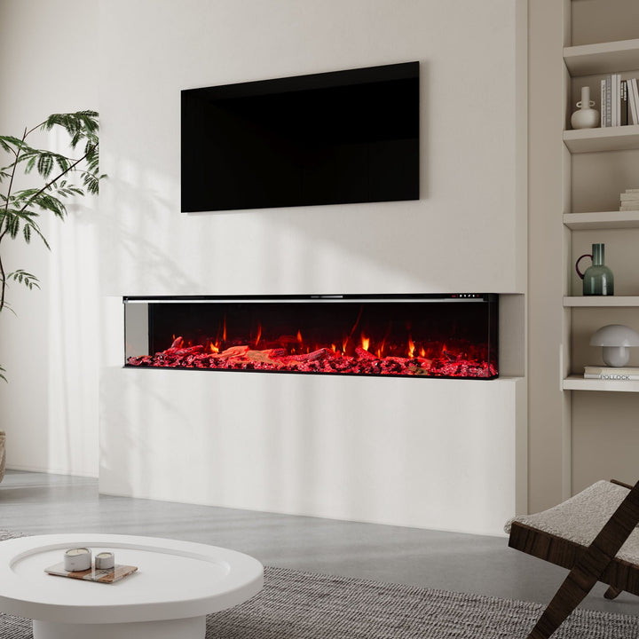 Smallbee 50/60/70/80inch 3-sided Electric Fireplace with Adjustable Color, Temperature and Timing, Controlled by APP