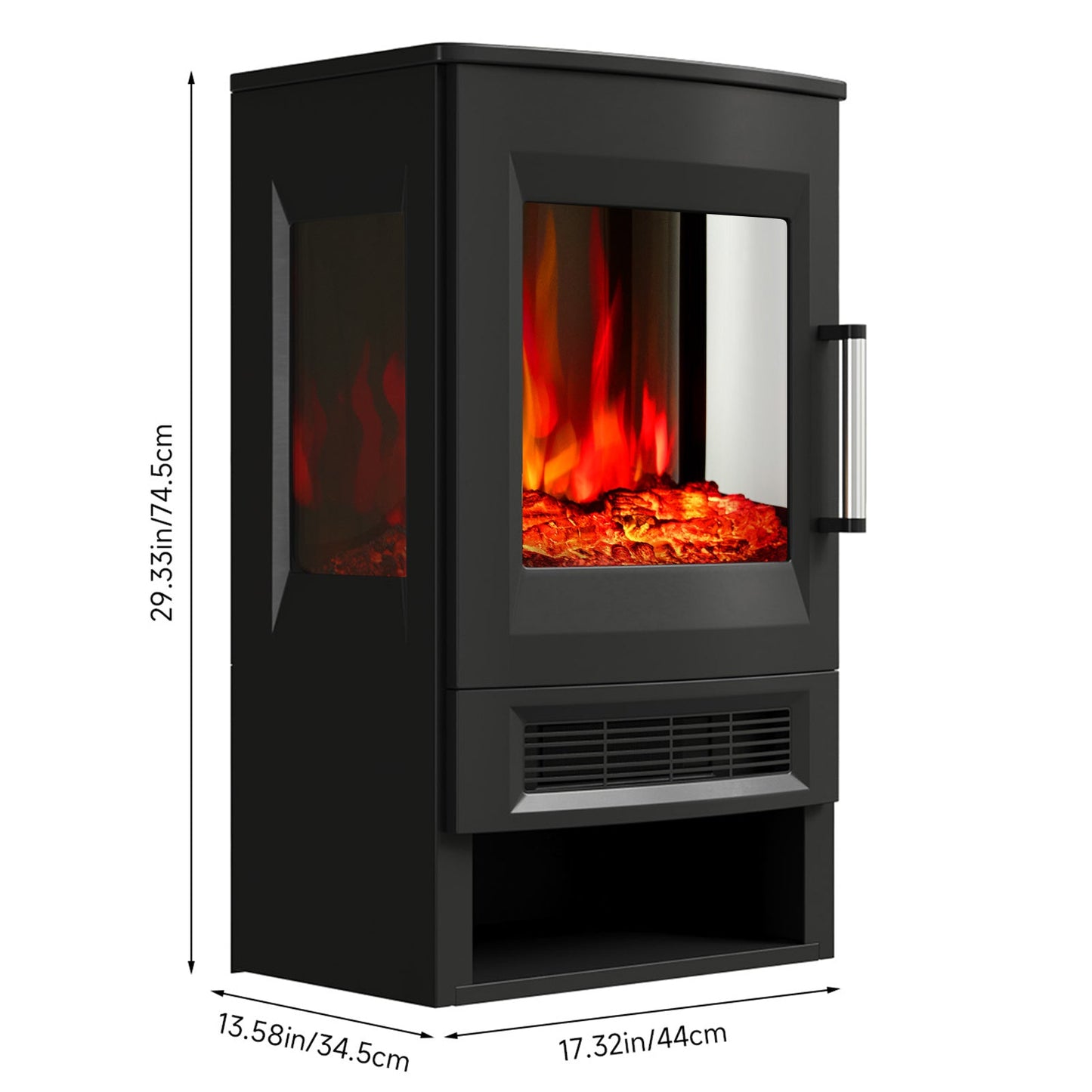 Smallbee 3-Sided Freestanding Electric Fireplace with Remote Control – Black, 900/1800W, Adjustable LED Flame & Temperature