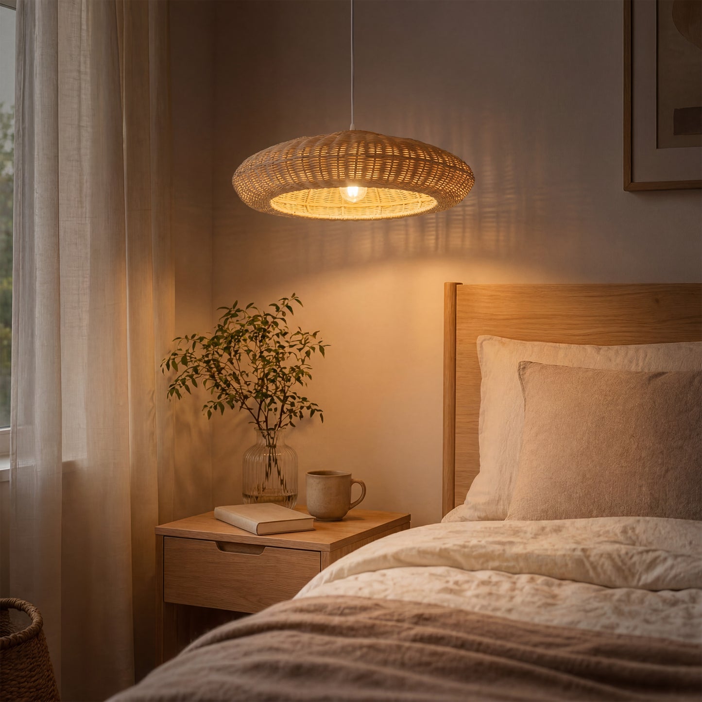 Japanese Shell-Inspired Rattan Pendant Light Natural Serenity