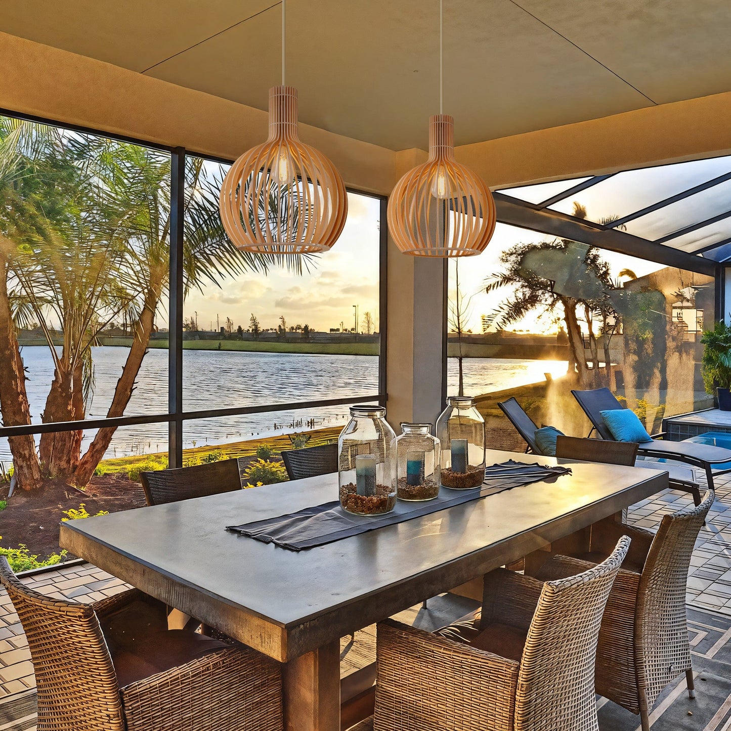 Lightsin Scandinavian LED Wooden Birdcage Pendant Light Lightsin UK 