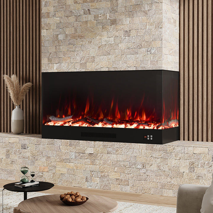 Smallbee 46/60inch L-Shaped Electric Fireplace – WiFi Control, LED Display, Resin Logs & Crystal Stones with Heating