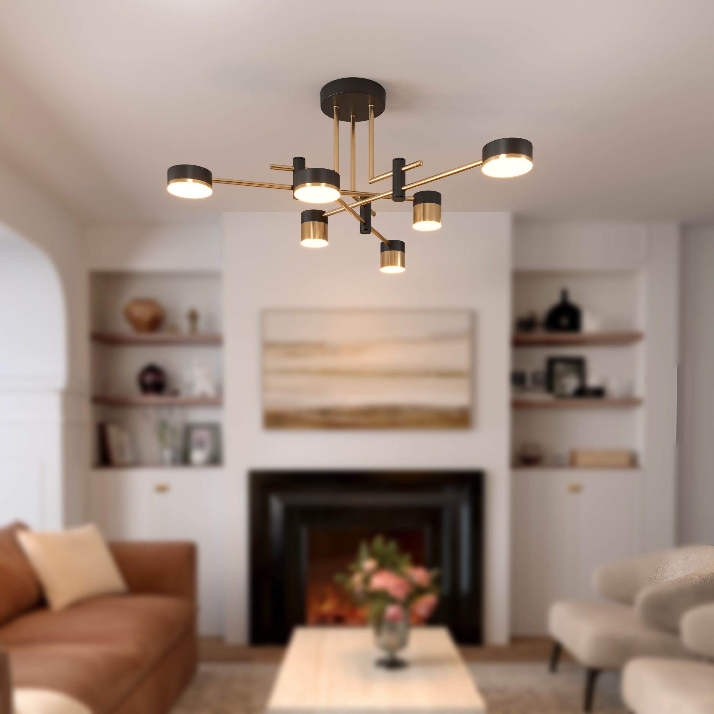 Modern Black & Gold LED Ceiling Light | Flush Mount Fixture with 3 Colour Temperatures