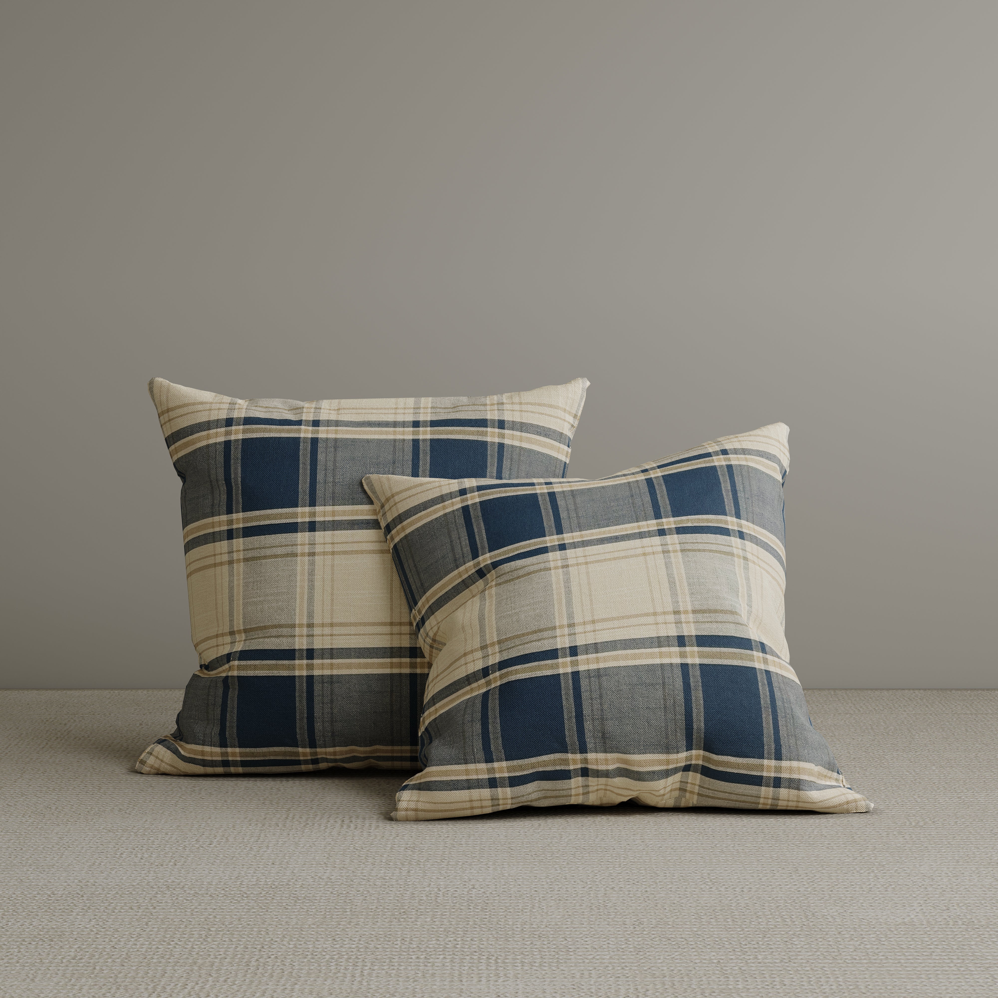 Square Exclusive Design Cushion in Dark Blue Checkered Cotton Linen, 45*45CM