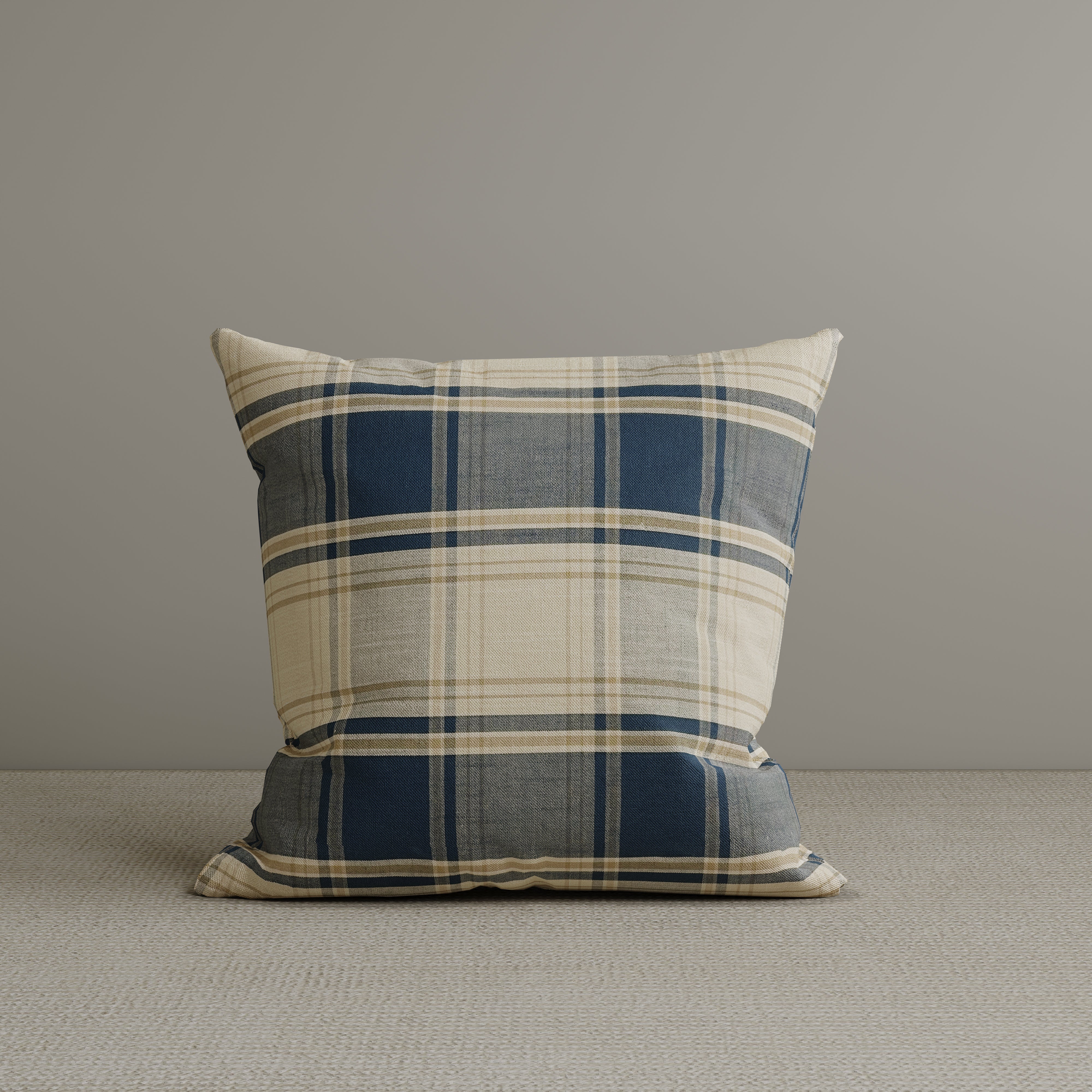 Square Exclusive Design Cushion in Dark Blue Checkered Cotton Linen, 45*45CM
