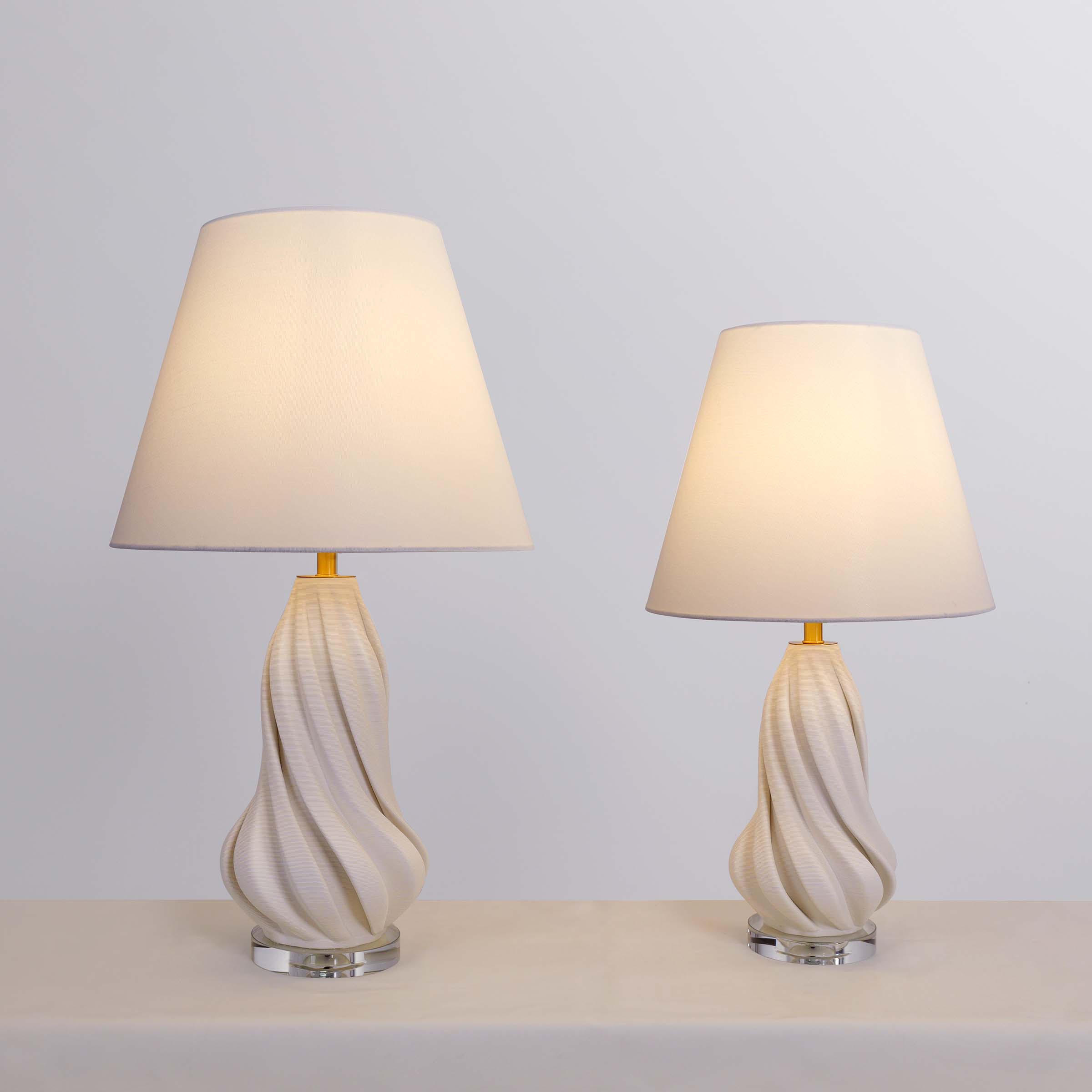 3D Pure White Ceramic Spiral Vase Table Lamp with Fabric Shade
