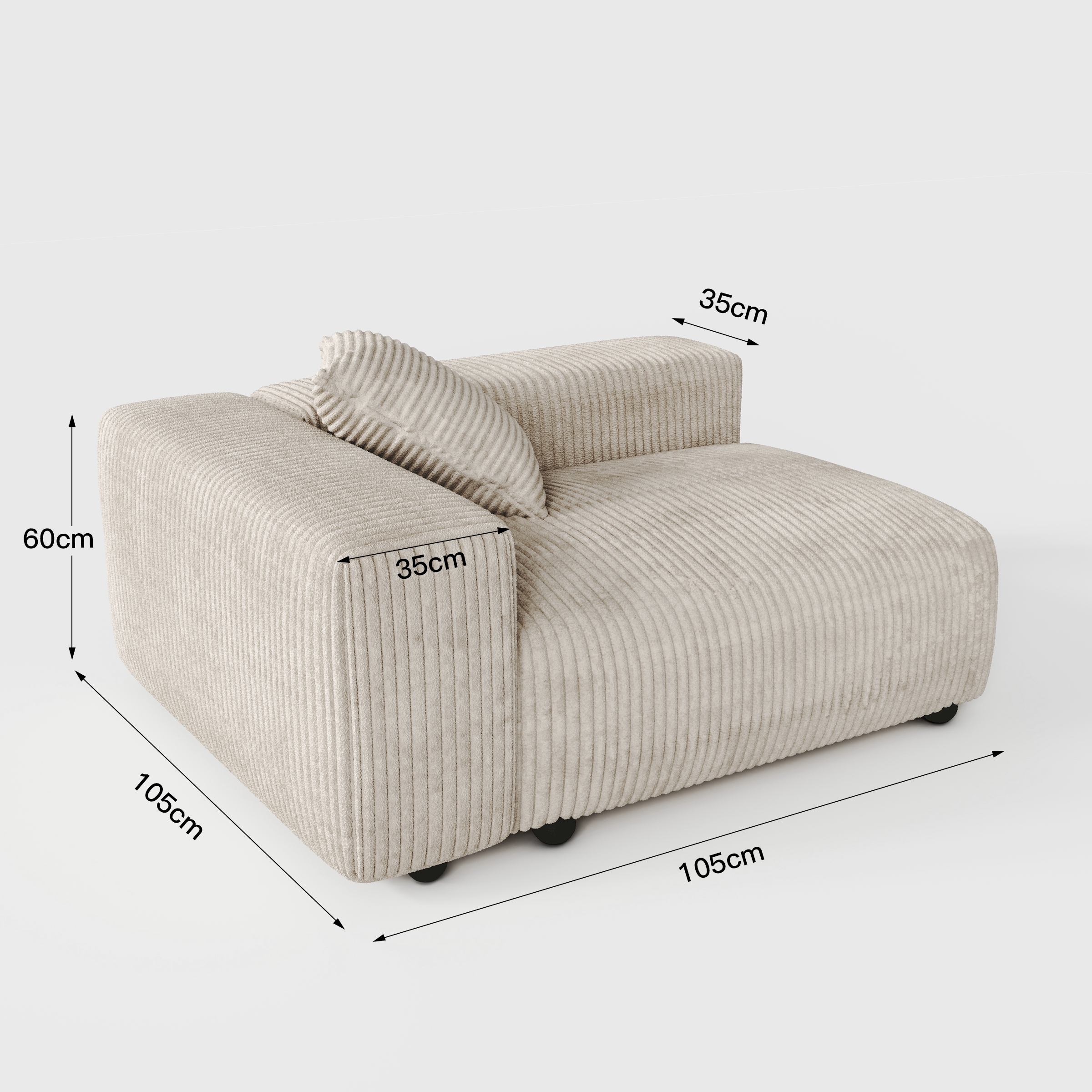 Corduroy Modular Wide Seat Chaise Sofa Block