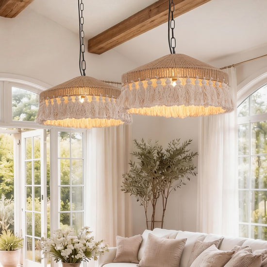 Lightsin Boho Handcrafted Woven Pendant Light with Tassels for Dining Room & Living Room