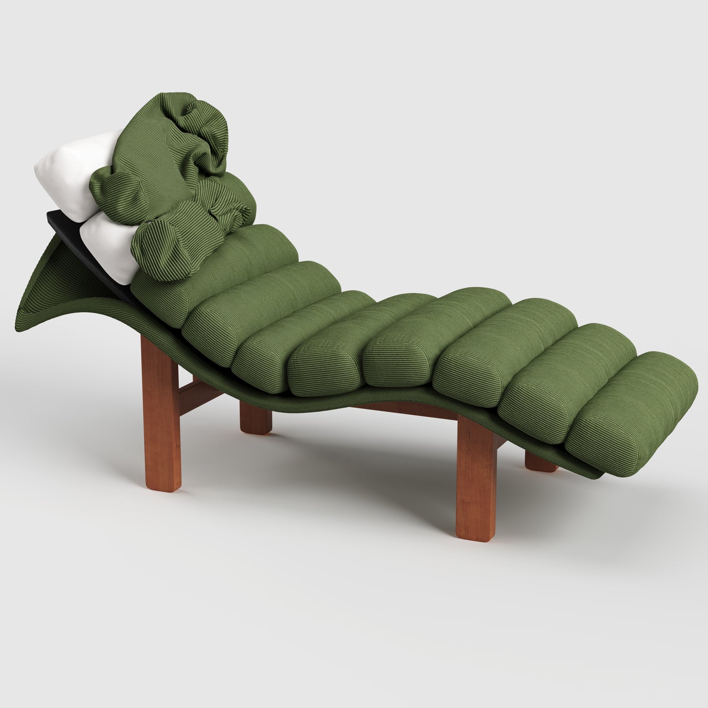 Modern Ergonomic Corduroy Chaise Lounge with Natural Wooden Frame