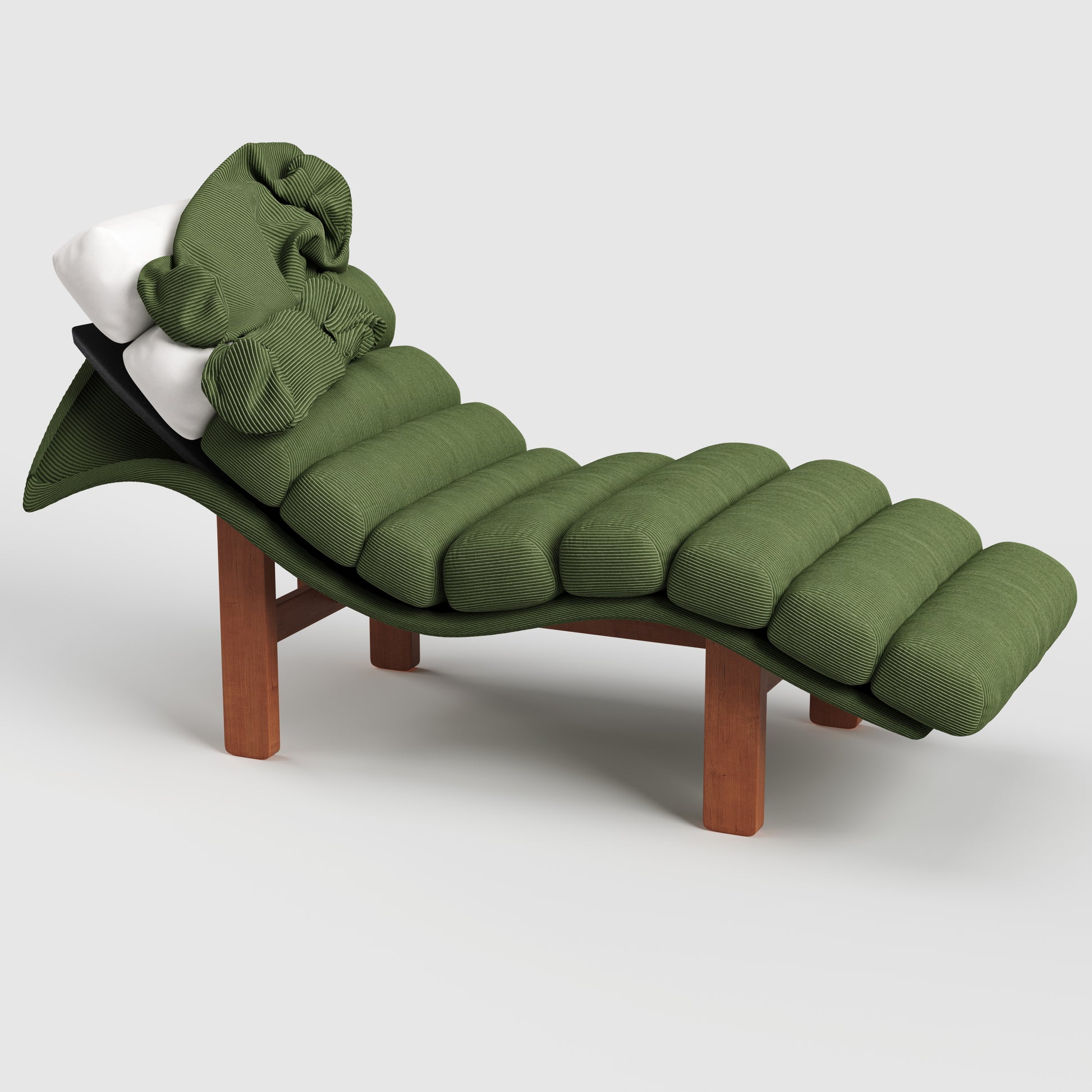 Modern Ergonomic Corduroy Chaise Lounge with Natural Wooden Frame