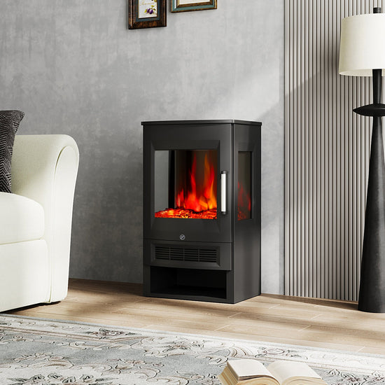 Smallbee 3-Sided Freestanding Electric Fireplace with Remote Control – Black, 900/1800W, Adjustable LED Flame & Temperature