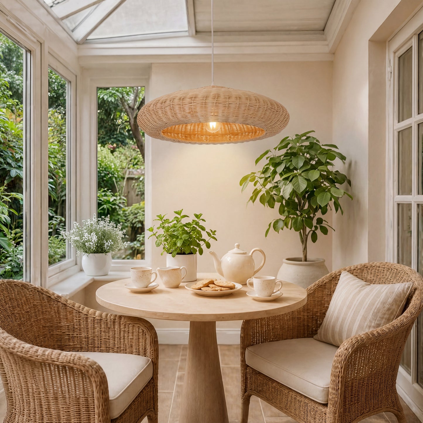 Japanese Shell-Inspired Rattan Pendant Light Natural Serenity