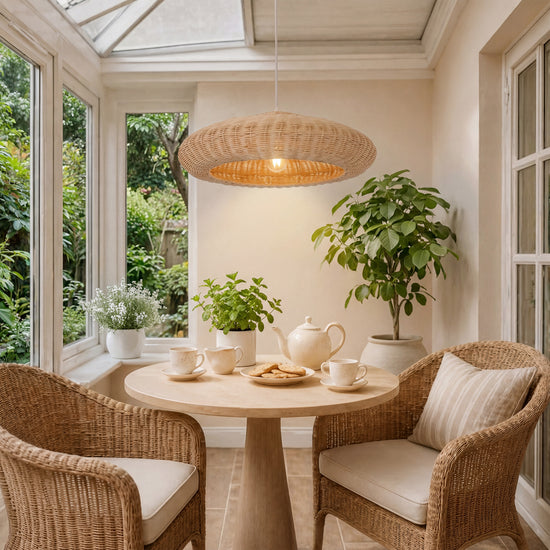 Japanese Shell-Inspired Rattan Pendant Light Natural Serenity