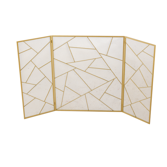 Smallbee Triple-Fold Iron Fireplace Screen Gold Frame – 132x1x80cm