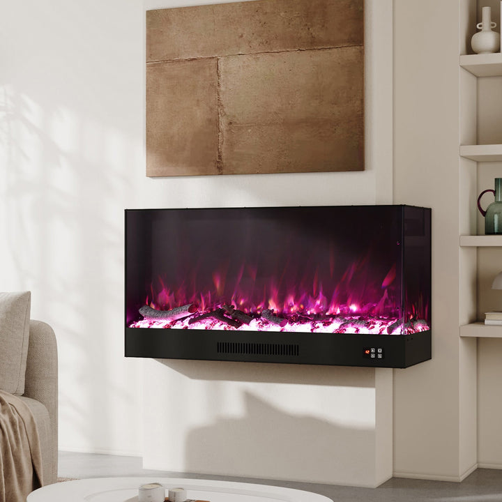 Smallbee 46/60inch L-Shaped Electric Fireplace – WiFi Control, LED Display, Resin Logs & Crystal Stones with Heating