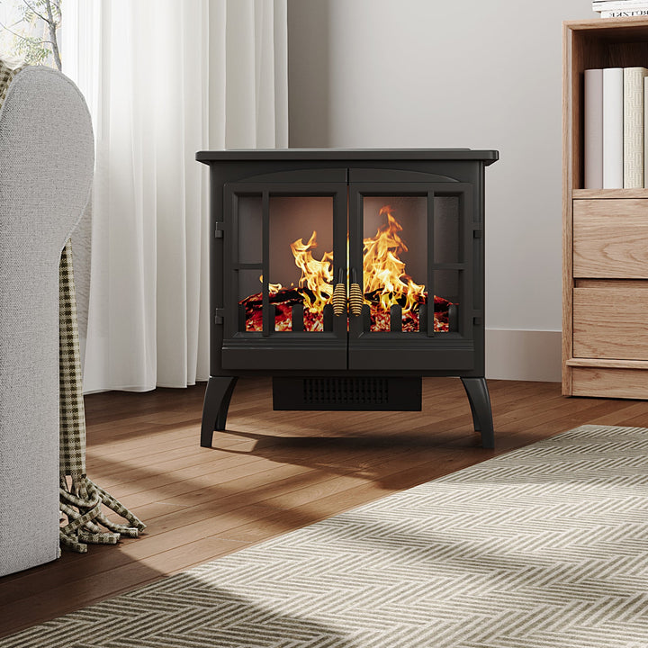 Smallbee Black Freestanding Electric Fireplace Heater with Adjustable Flame Brightness