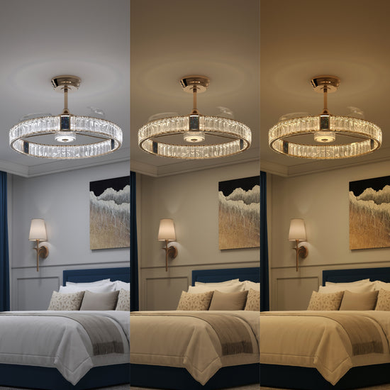 Reversible gold ceiling fan with light for summer and winter airflow